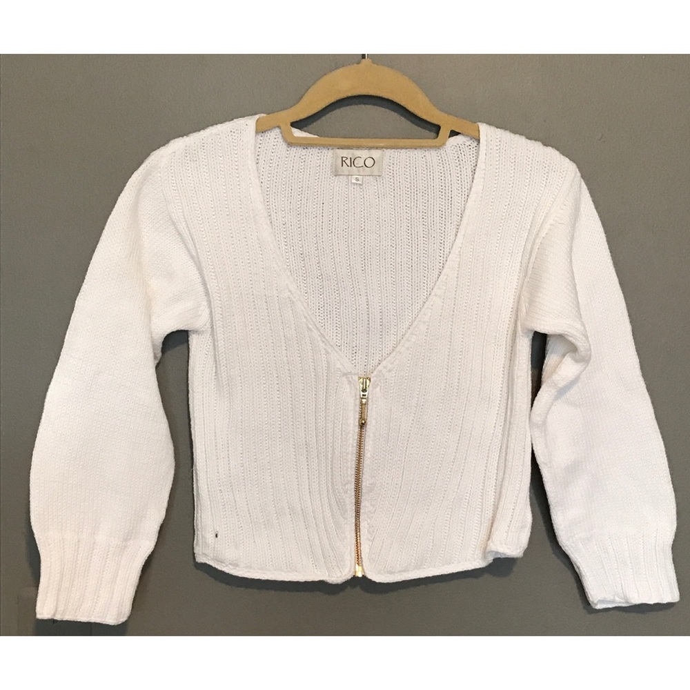 RICO White Cropped Zip Up Cardigan